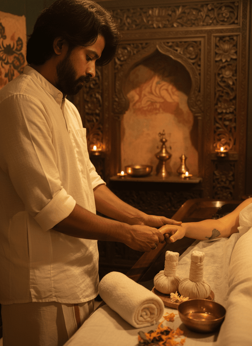 Naveen performing Abhyanga massage