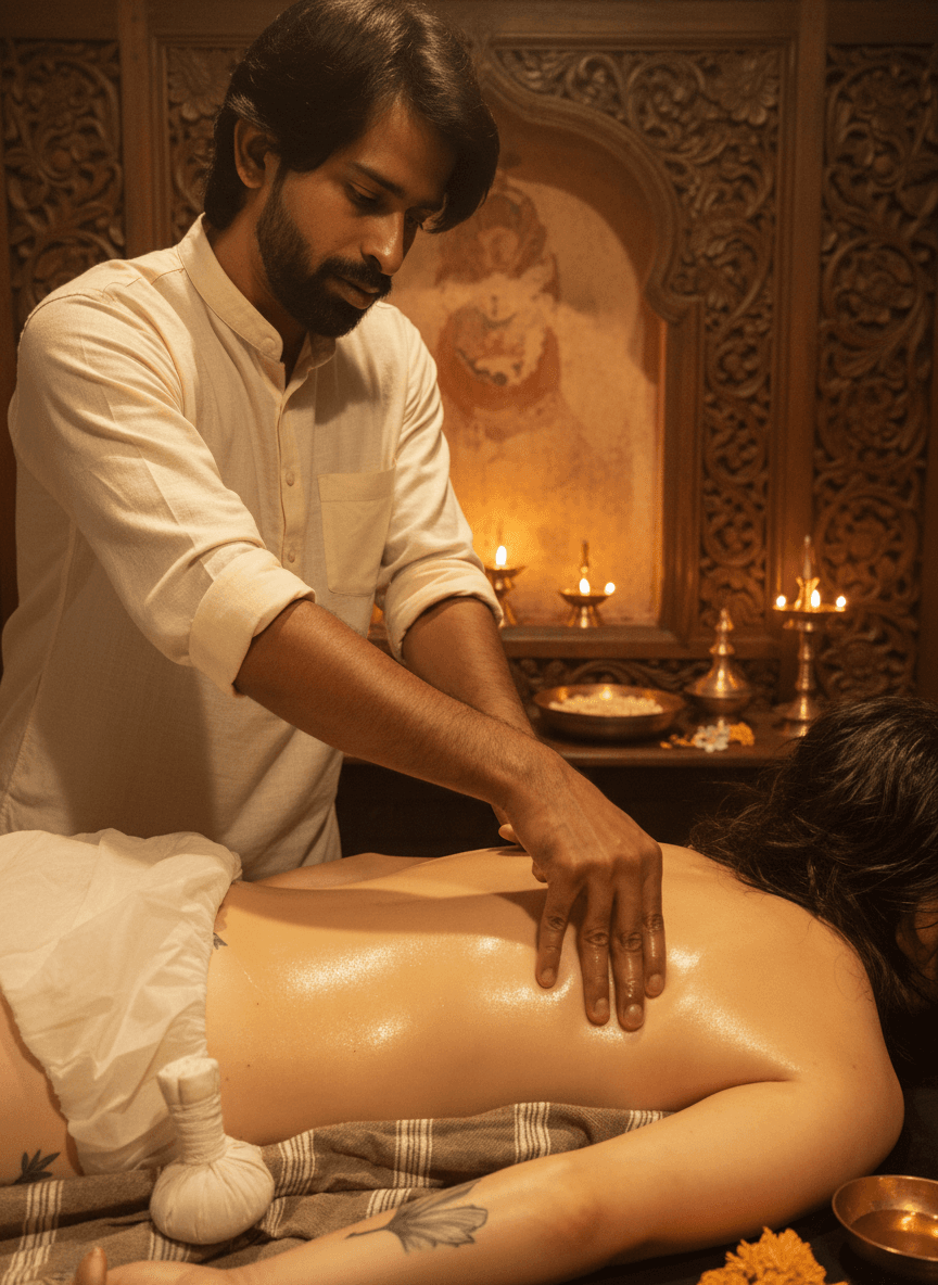 Naveen performing full body Abhyanga massage